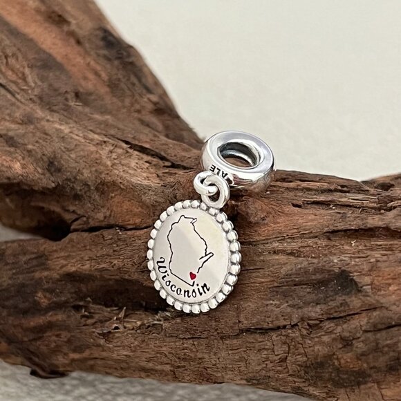 Pandora Wisconsin Map Exclusive Travel Heart S925 Silver Dangle Charm - Picture 4 of 4